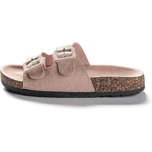 Roxoni Women Comfort Sandals Double Buckle Adjustable EVA Flat Slides Footbed Suede with Arch Support Non-Slip Real Cheap Online