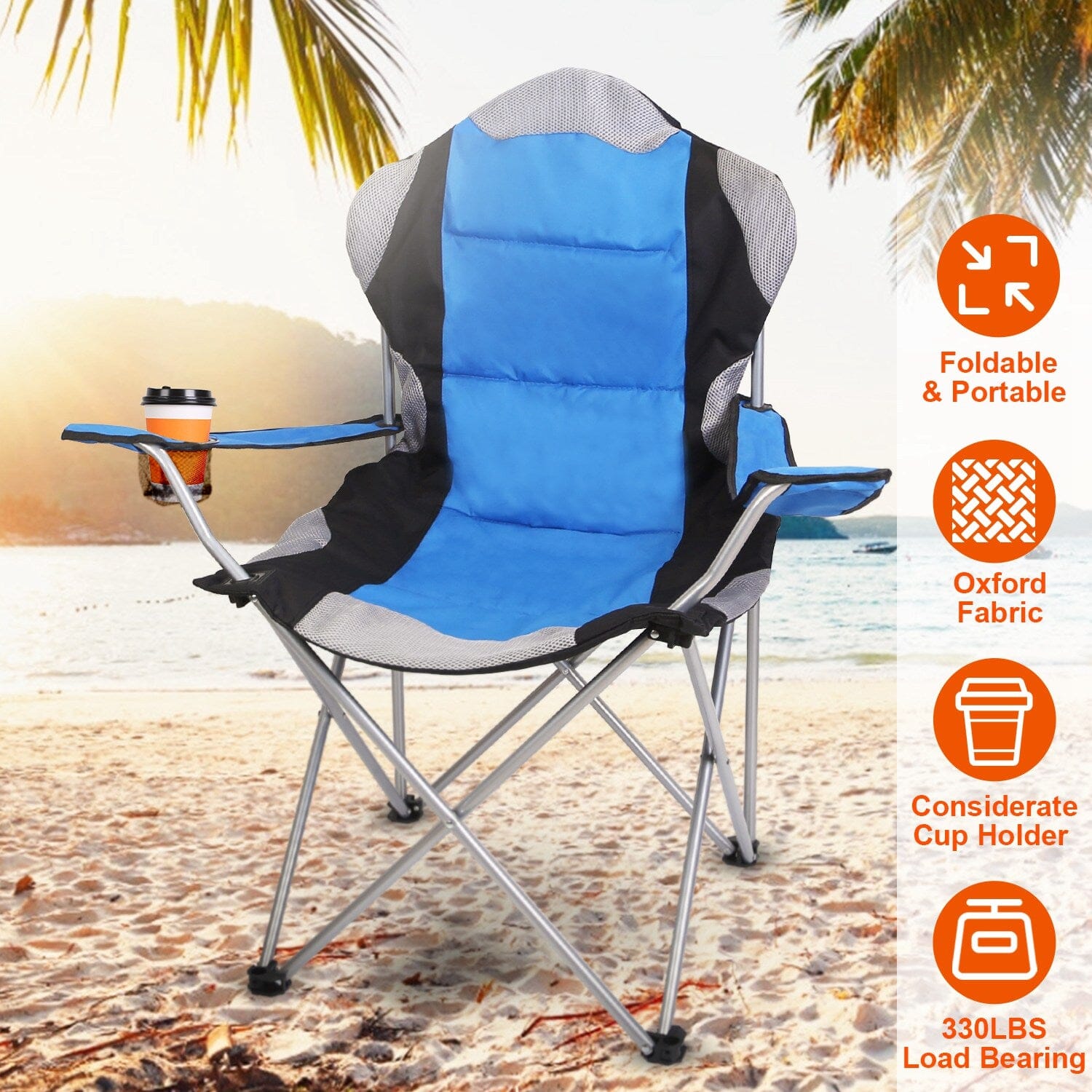 Padded Seat Arm Back Foldable Camping Chair Heavy Duty Steel Lawn Cheap Sale Supply