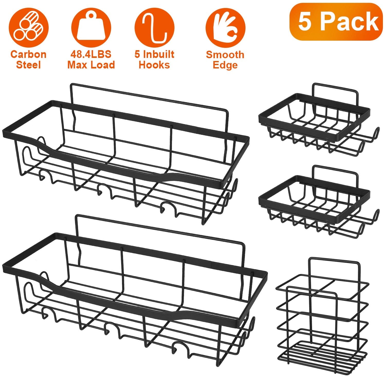 5-Pack: Shower Caddy Shelves with 18 Inbuilt Hooks How Much