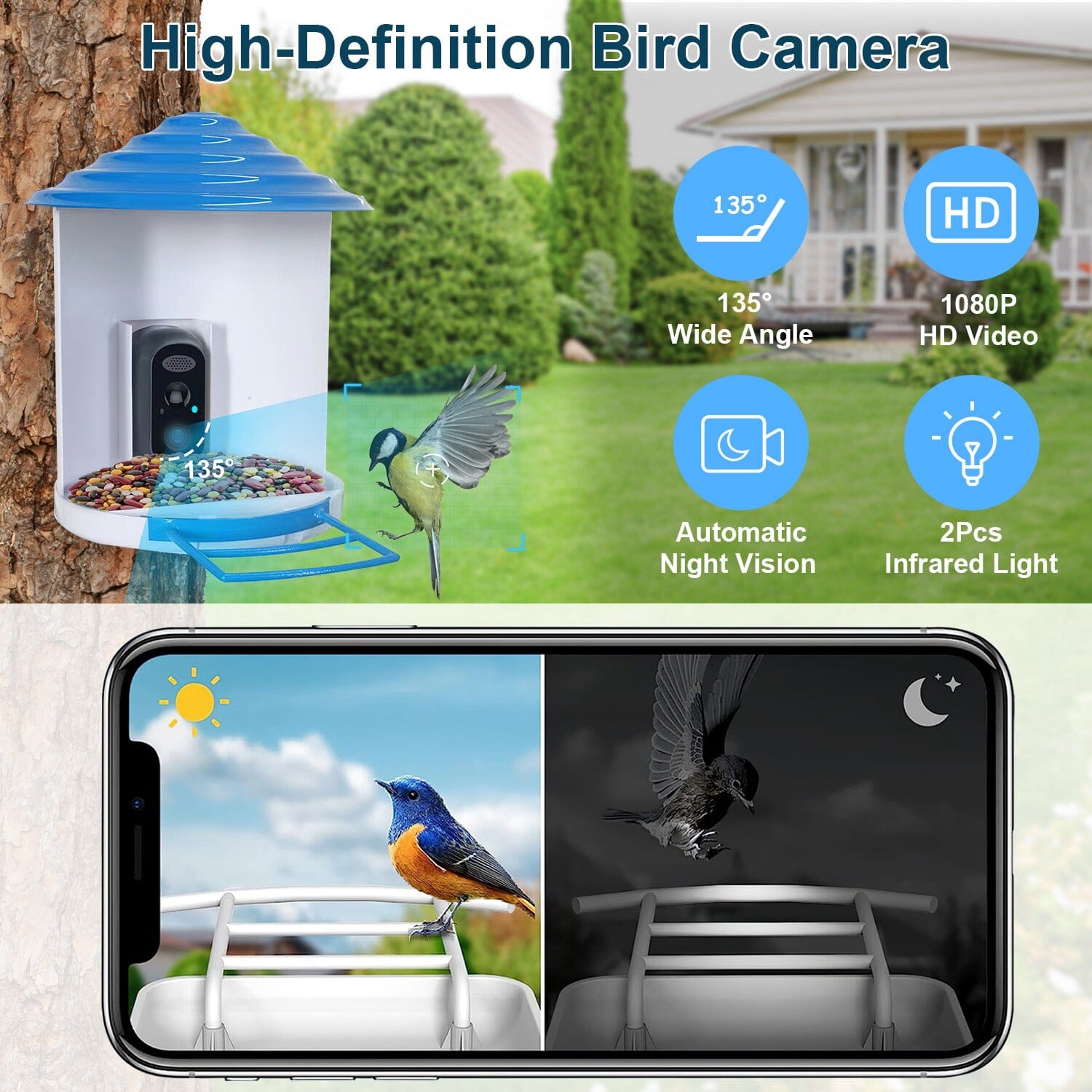 Smart Bird Feeder with Solar Powered Camera 1080P HD AI Identify PIR Huge Surprise Cheap Online