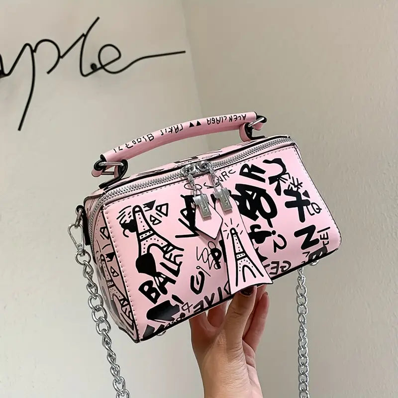 Graffiti Trendy Chain Crossbody Bag for Women Cheap Sale Best Store To Get