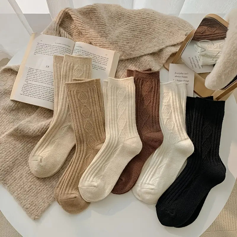 6-Pairs: Thick & Warm Cream Color Sock Free Shipping Fake