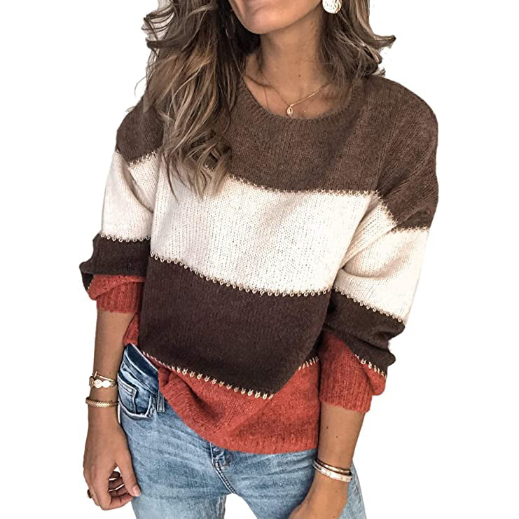 Women's Crewneck Patchwork Pullover Knit Sweater Top 2025 Unisex Cheap Pice