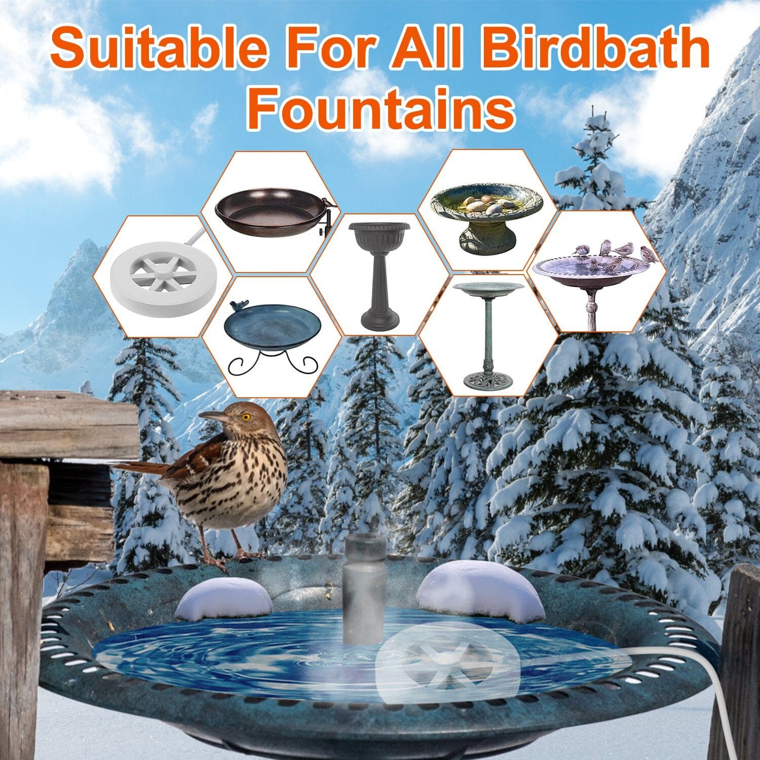 70W Bird Bath Deicer Aluminum Alloy Water Heater with Thermostat Auto Shutdown Pay With Visa