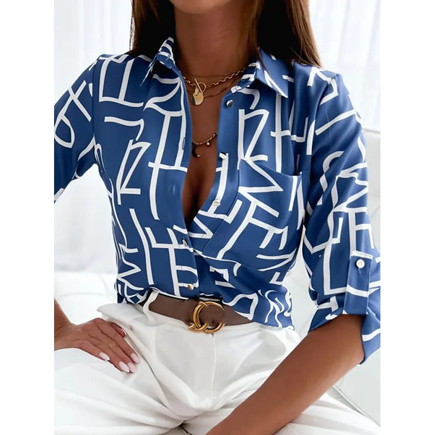 Women's Blouse Shirt Button Pocket Long Sleeve Cheap Sale Marketable