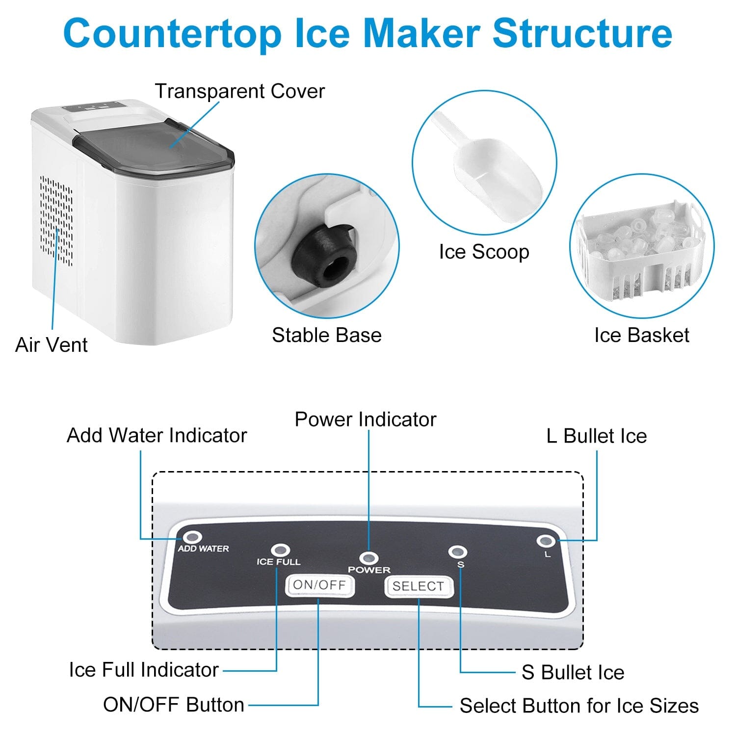 Electric Countertop Ice Make with Ice Scoop Basket Self Cleaning Cheap Sale Supply