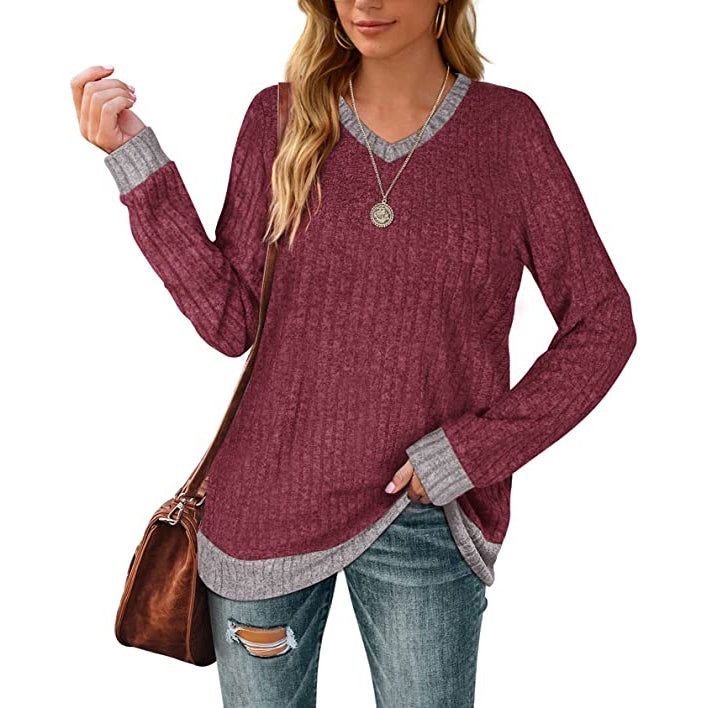 Women Lightweight V Neck Long Sleeve Tunic Sale Clearance