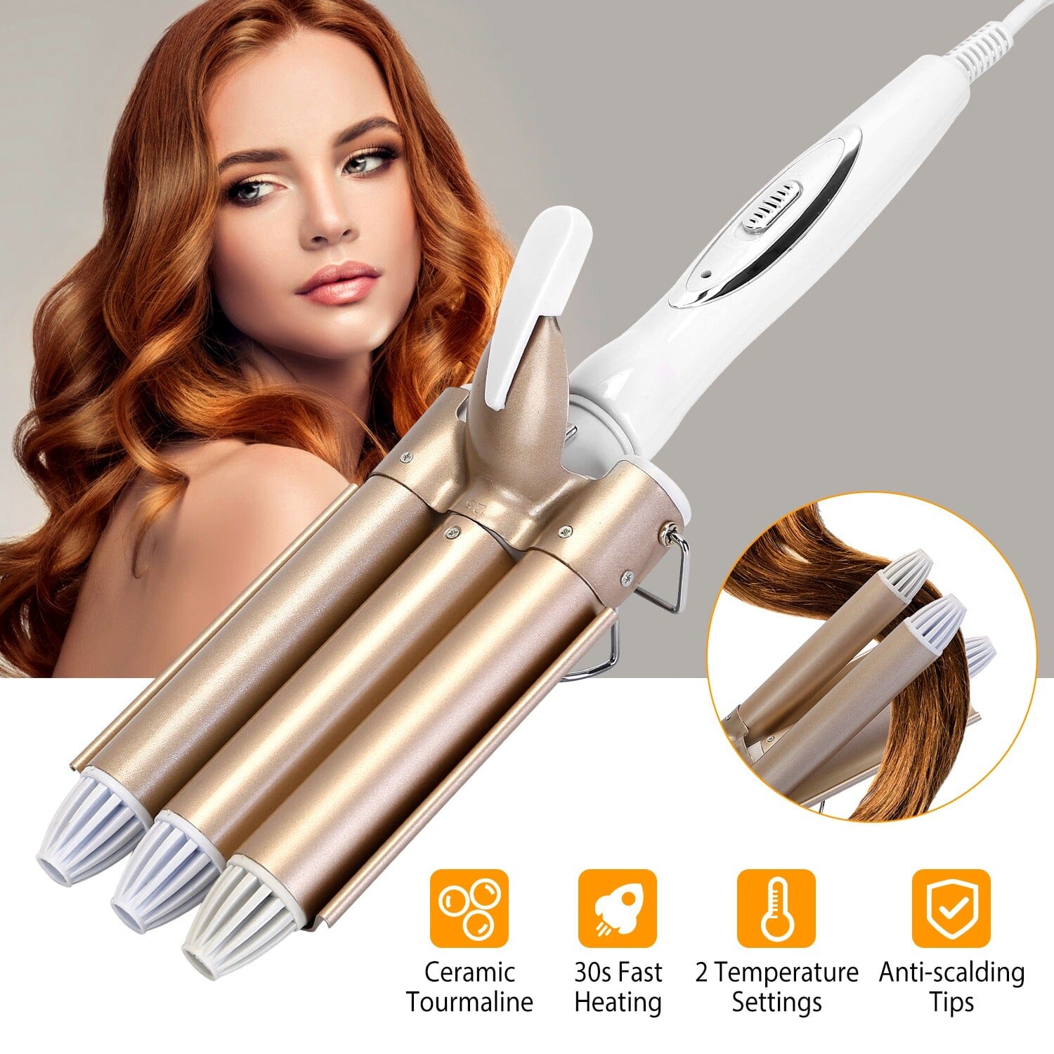 3-Barrel Curling Iron Wand Electric Hair Curler 1 Triple Hair Waver Sale Affordable