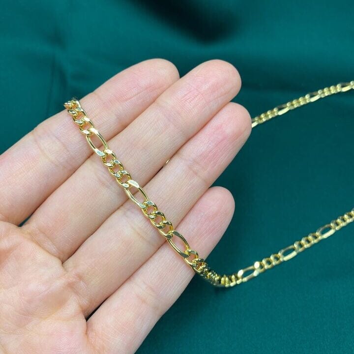 14K Solid Yellow Gold 4mm Figaro Link Chain Necklace Free Shipping Supply