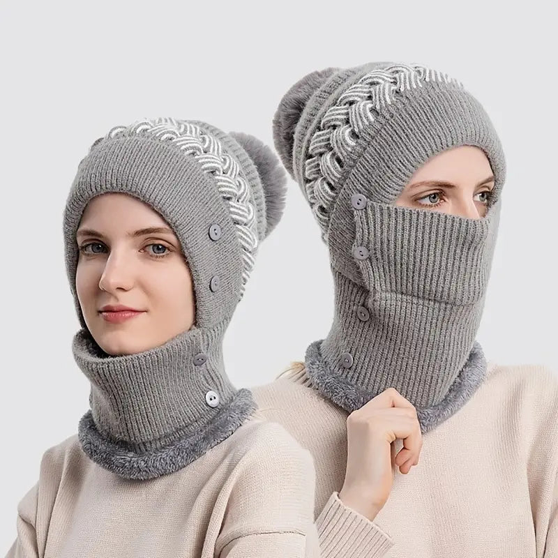 Warm Knitted Beanie Hat and Neck Warmer Set Clearance Genuine