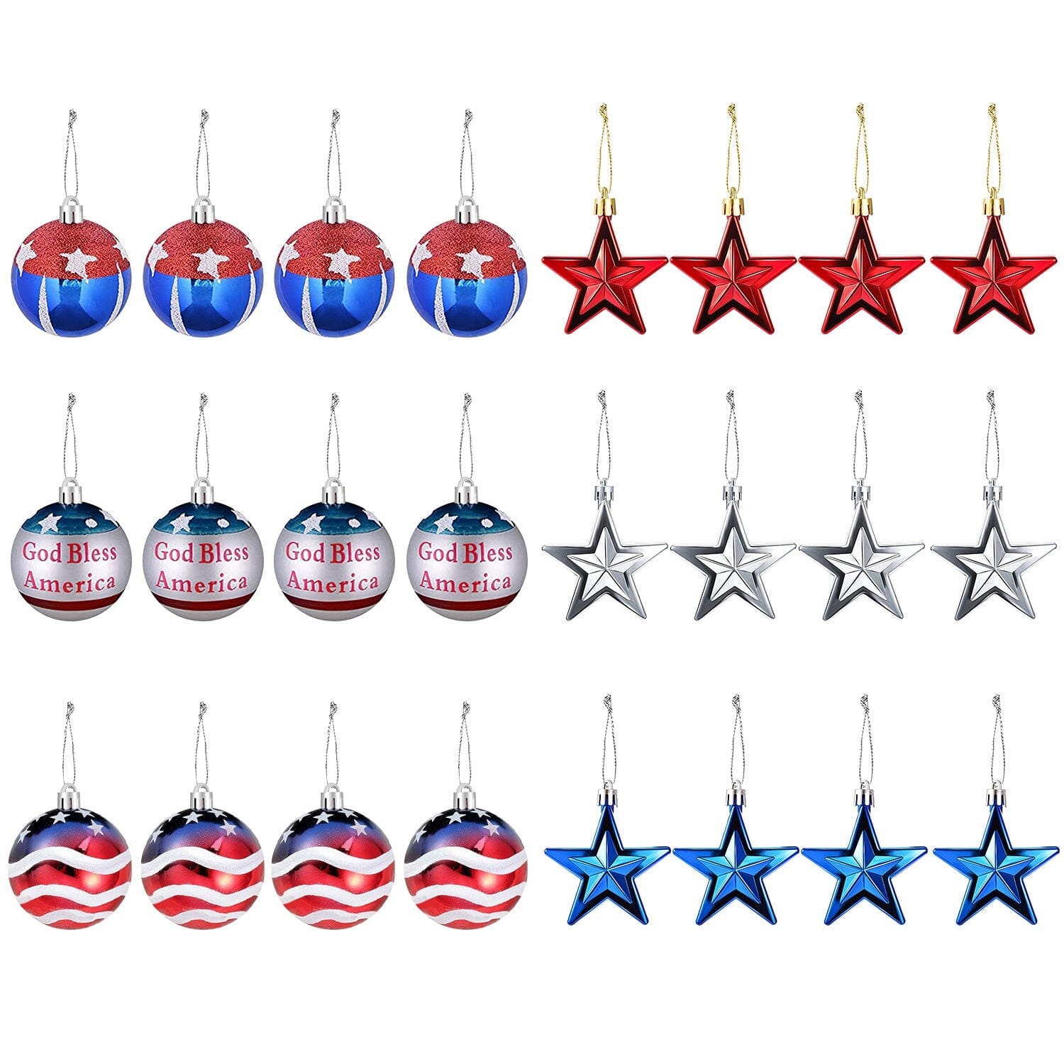 24-Pieces Set: Hanging Ornaments Ball Star Patriotic Outlet Cheap Online