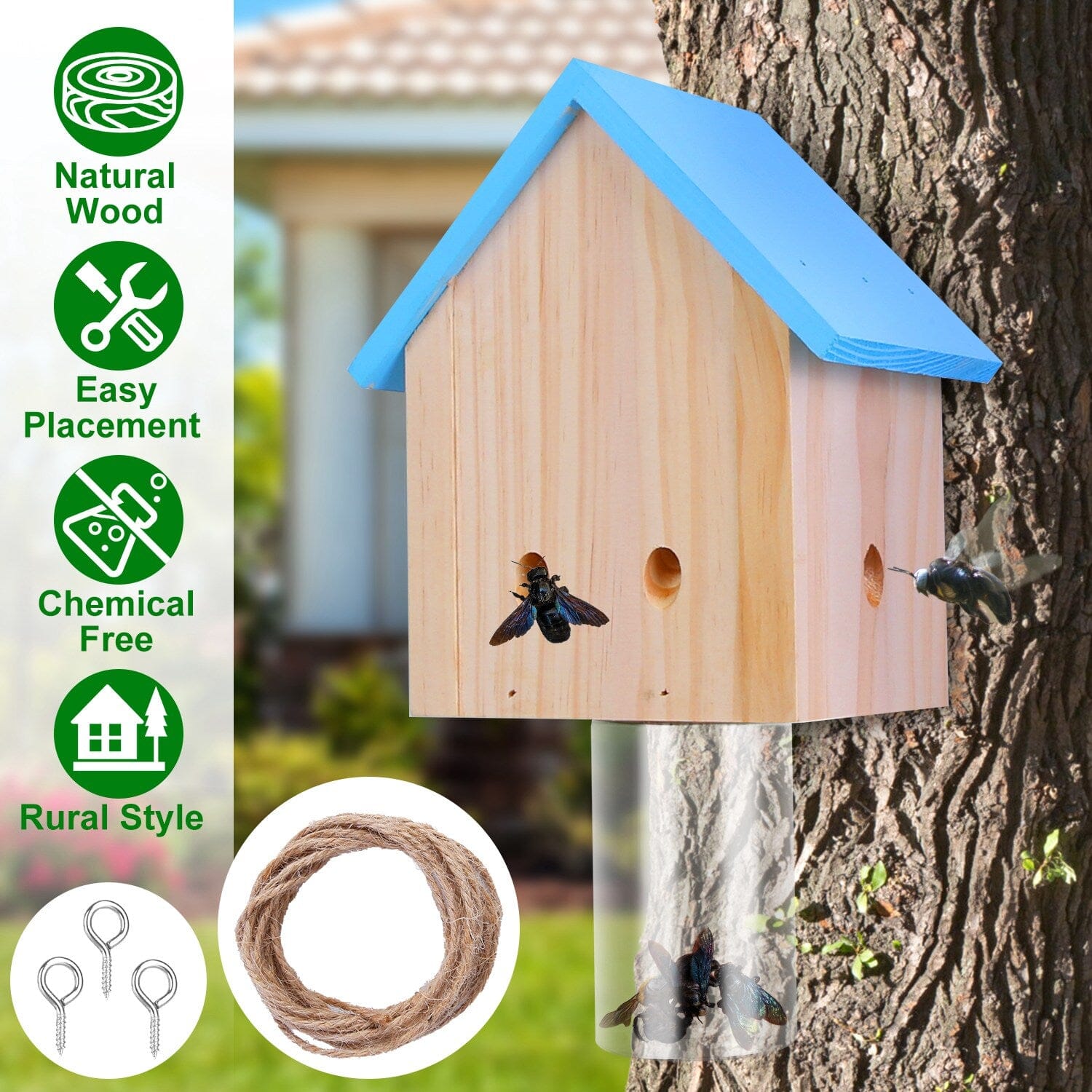 Wood Carpenter Bee Trap Outdoor Natural Pine Wood Comfortable Cheap Online