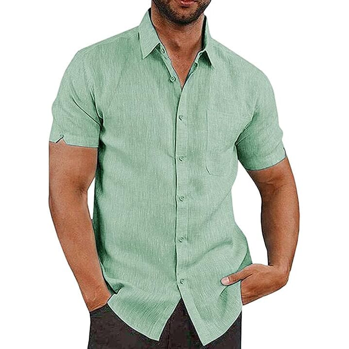 Mens Button Down Short Sleeve Linen Shirts Cheapest Pice