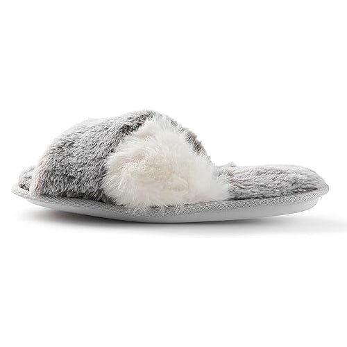 Roxoni Women's Cross Band Soft Furry Slipper 2 Tone Color Cozy Warm Comfy Slip On Outlet Factory Outlet