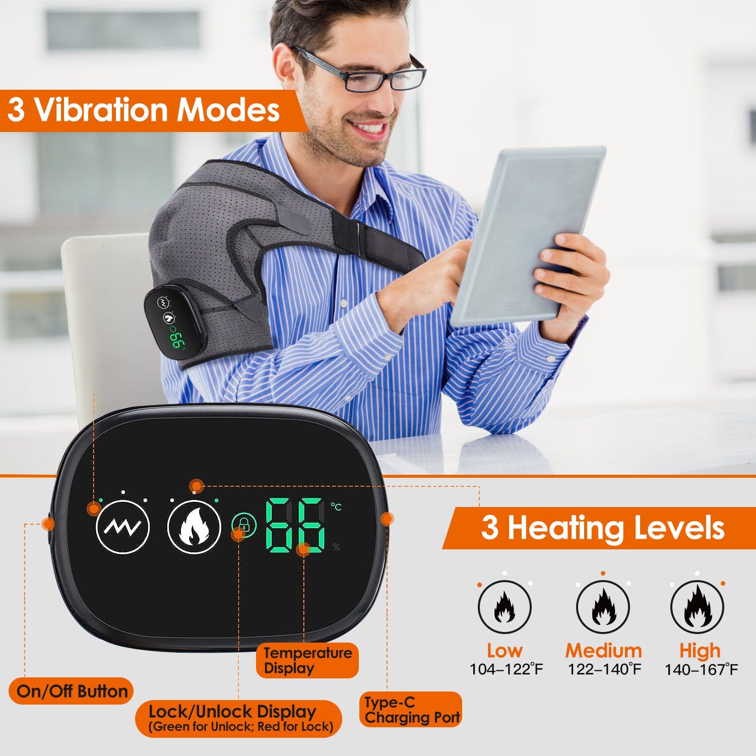 Rechargeable Heated Shoulder Wrap Massager Shoulder Brace Support with 3 Heating Levels How Much Cheap Online