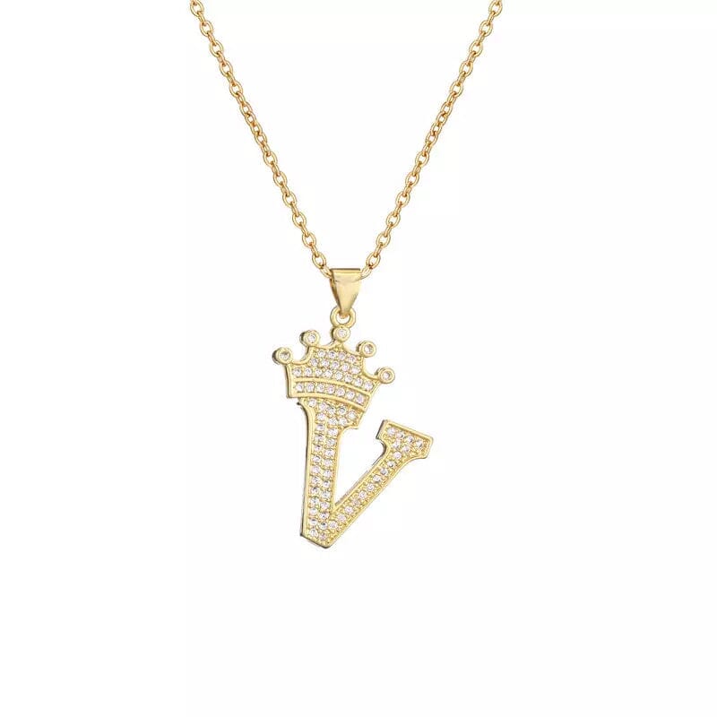 Stainless Steel Gold Overlay Hip Hop Crown A-Z Letters Necklace for Men and Women Outlet Buy