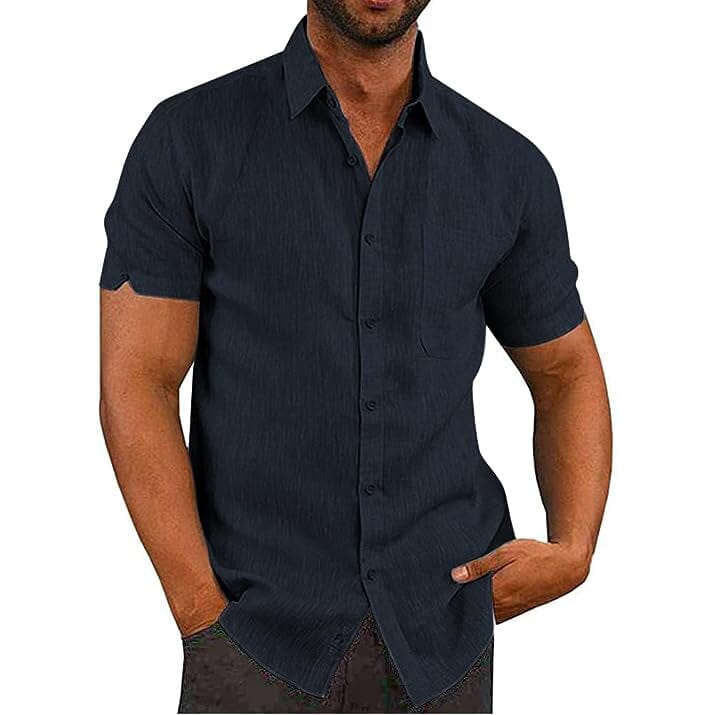 Mens Button Down Short Sleeve Linen Shirts Cheapest Pice