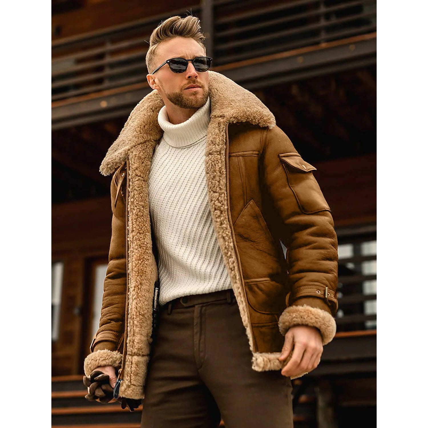 Men's Shearling Coat Winter Jacket Free Shipping Best Place