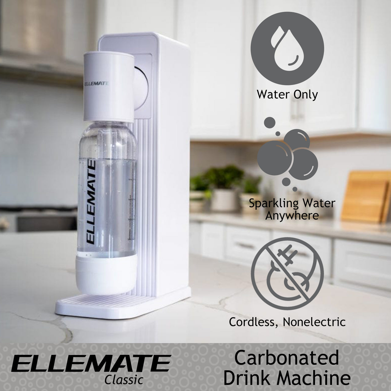 Ellemate Classic Carbonated Drink Maker, Seltzer Water with One-Push Fizz Technology, Cordless Carbonation for Bubbly Water Perfect Cheap Pice