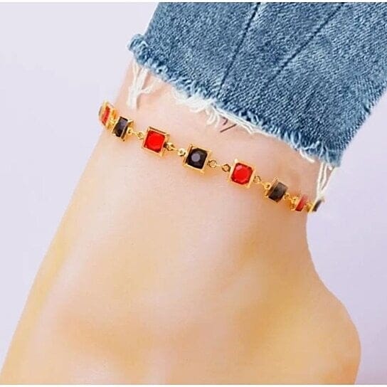 Red And Crystal Square Ankle Bracelet In China Cheap Pice