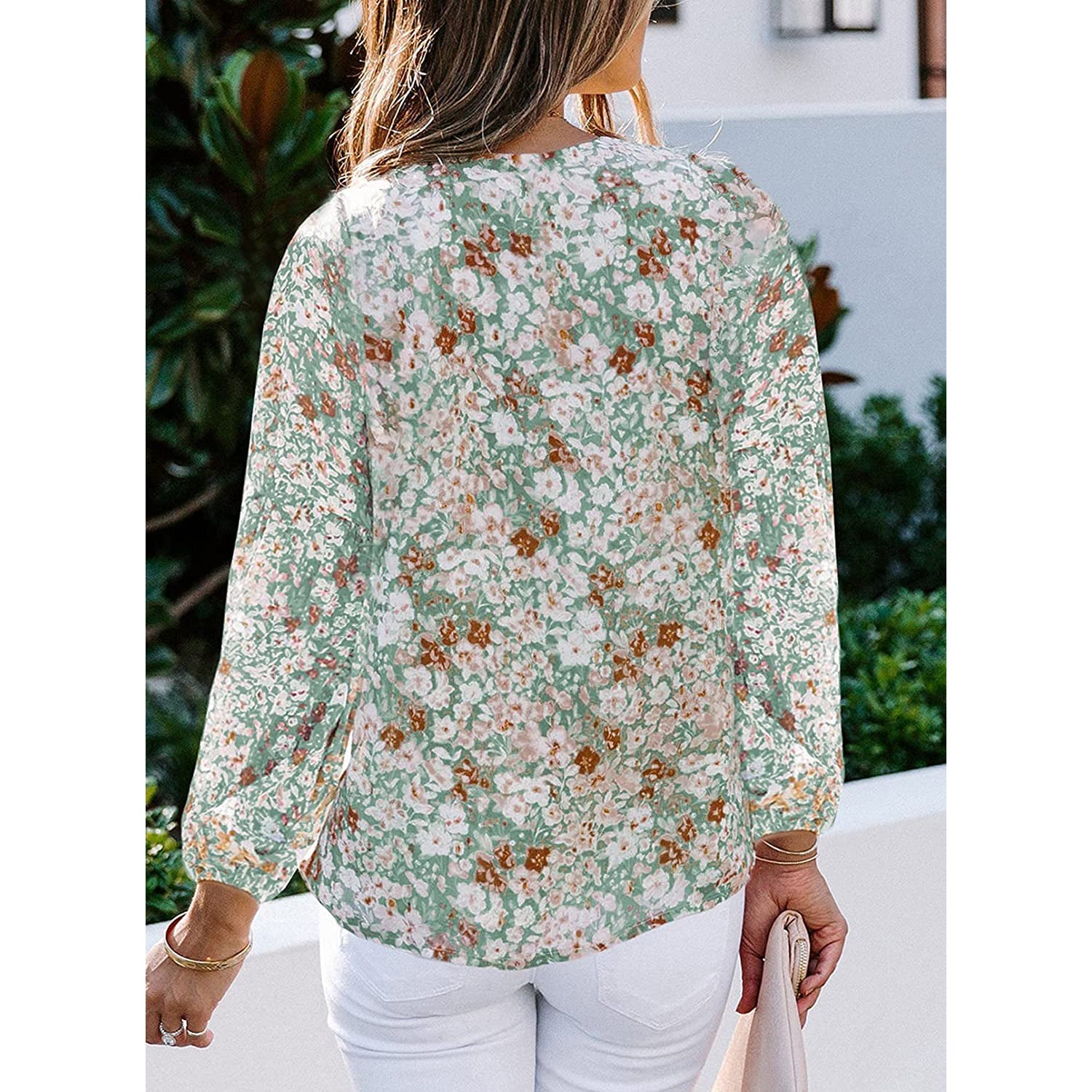 Womens Casual Boho Floral Print V Neck Long Sleeve Loose Blouse Clearance In China