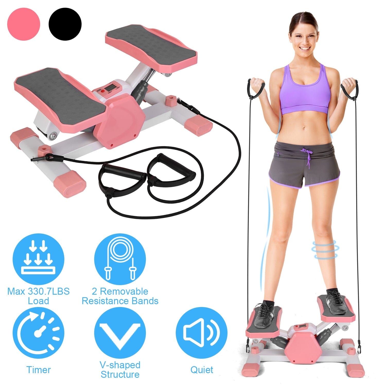 Mini Stepper Stair Stepper with Resistance Bands Quiet Workout with Digital Timer Official Site Cheap Online