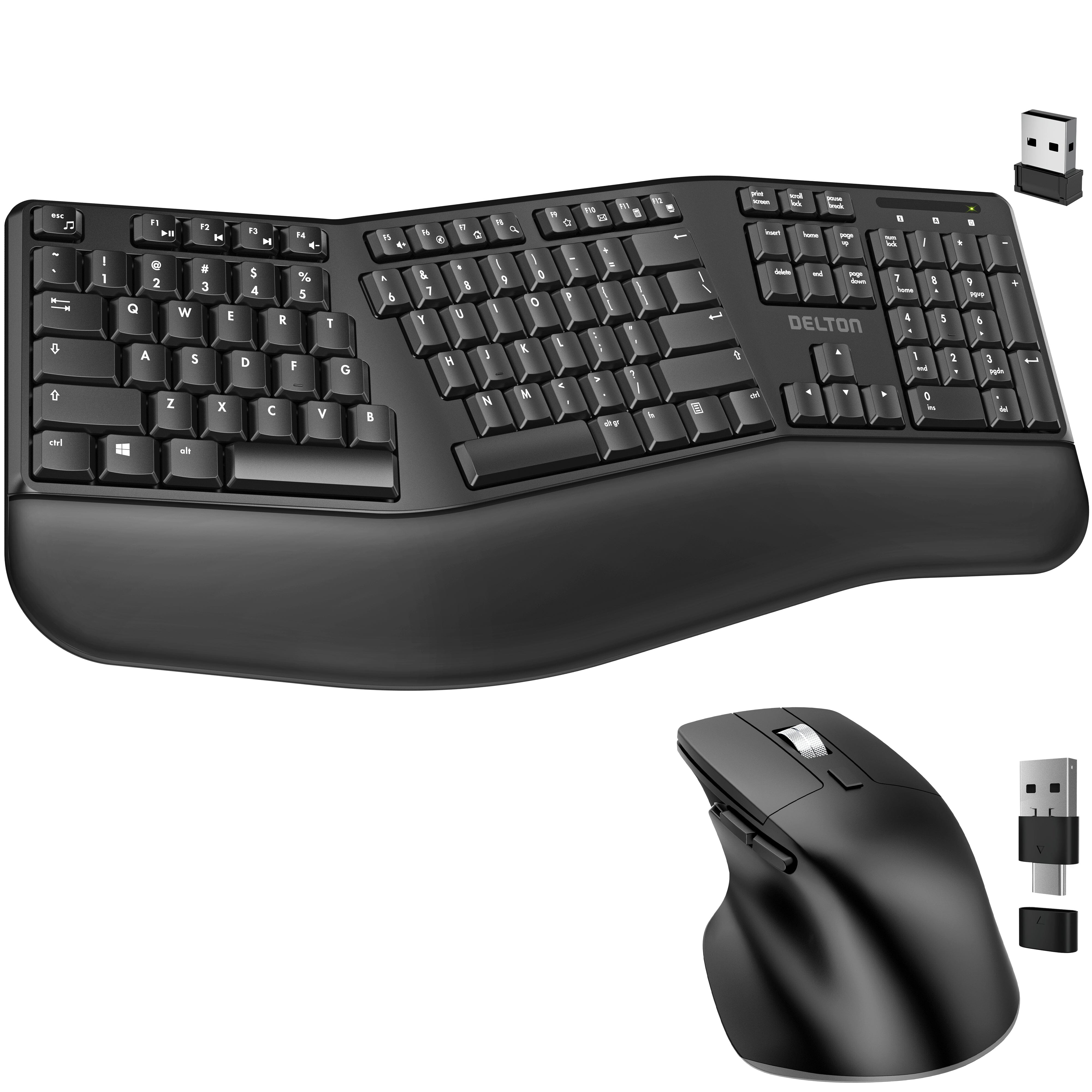 Delton G18 Ergonomic Wireless Keyboard and Mouse, Split Keyboard with Wrist Support & Ergonomic Wireless Mouse, 2.4G Auto Pair USB Dongle for Computer, Laptop, Mac, Chromebook & Tablets - Black Discount In China
