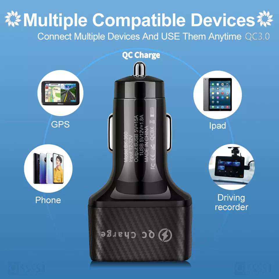 PBG LED 6-Port Car Charger and 10FT XL Zebra Lightning Cable Combo Low Pice Fee Shipping