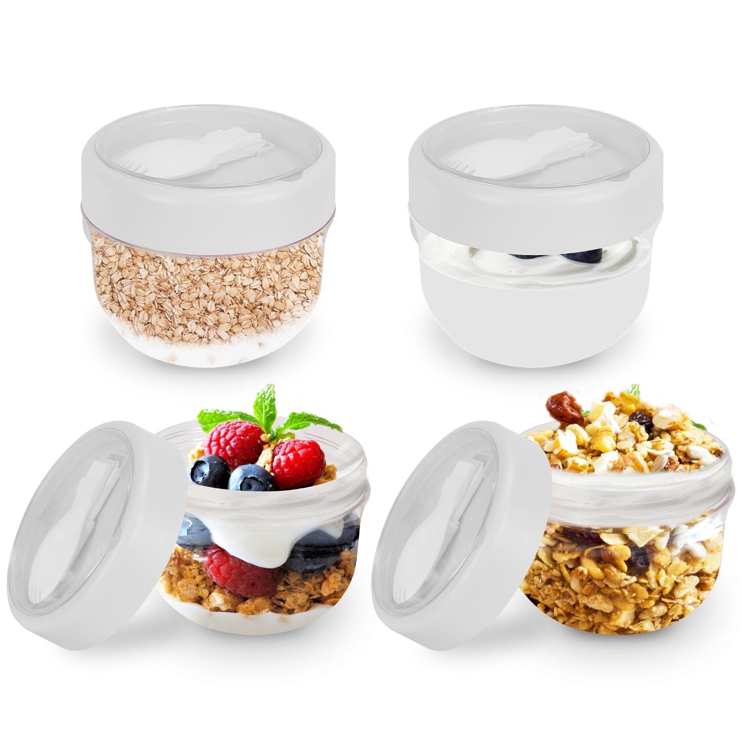 4-Piece: 20 Oz Oat Containers with Lids and Folding Spoons Browse For Sale