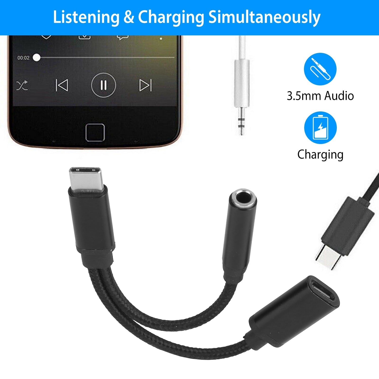 USB Type-C to 3.5mm Aux Audio Charging Adapter Braided Headphone Jack Splitter Cable Footlocker Finishline Cheap Pice