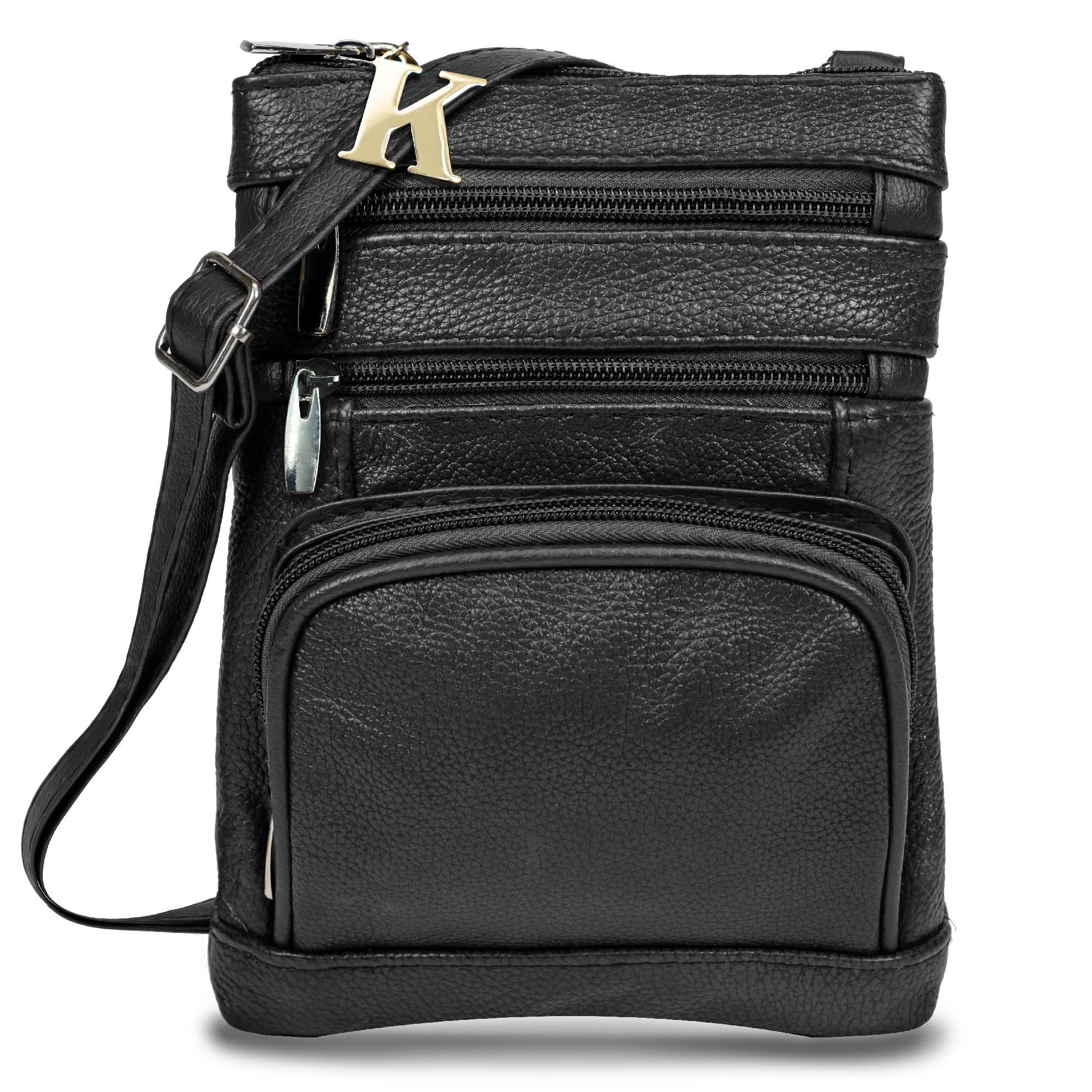 Leather Crossbody Bag with Initial Letter Key Chain Cheap Big Sale