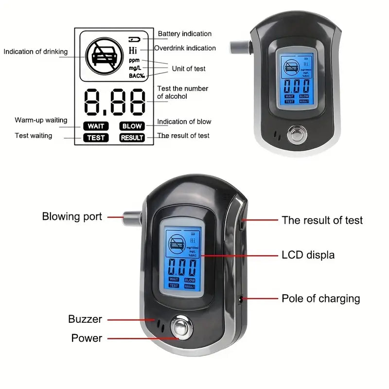 Police-Grade Breathalyzer with LCD Display - AT6000 Alcohol Tester Visit For Sale