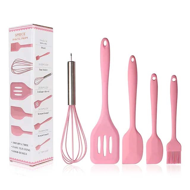 5-Pieces: Silicone Cooking Utensils Sets Clearance Free Shipping