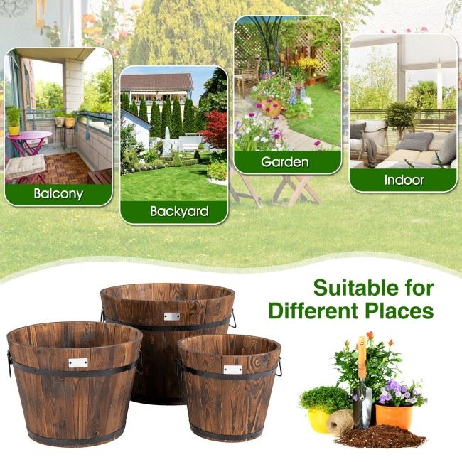 3-Pieces: Wooden Planter Barrel Set Sale Get To Buy