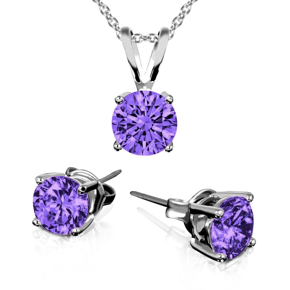 .925 Sterling Silver Amethyst Earrings And Necklace Set Discount Footaction