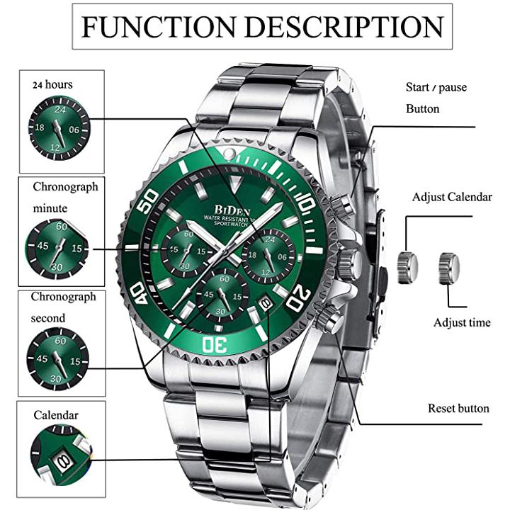 Men's Stainless Steel Watches Chronograph Clearance Free Shipping