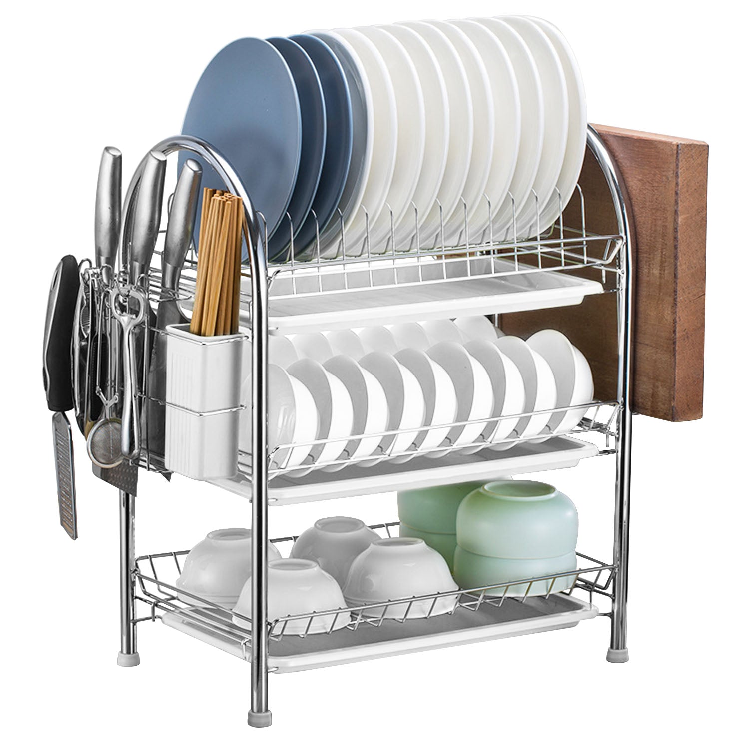 3-Tier Dish Drying Rack Shelf with 3 Drain Trays Chopping Board For Cheap Sale Online