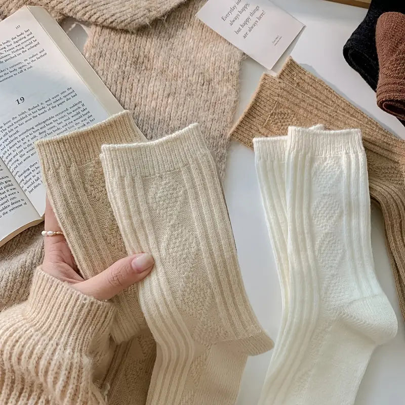 6-Pairs: Thick & Warm Cream Color Sock Free Shipping Fake