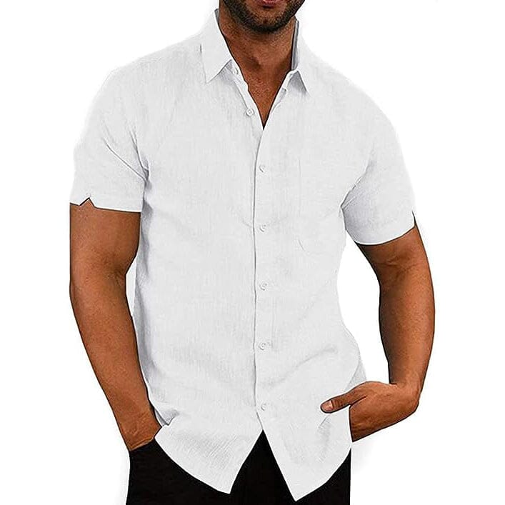 Mens Button Down Short Sleeve Linen Shirts Cheapest Pice