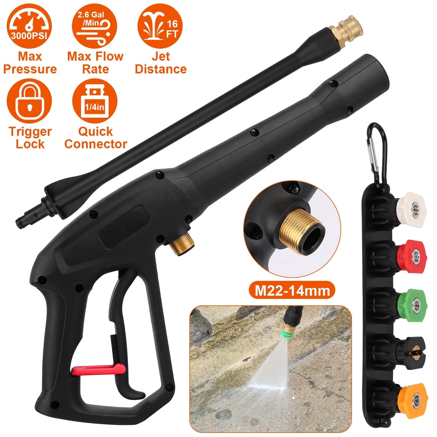 3000PSI Pressure Washer Gun Car Foam Sprayer with Jet Wand 5 Nozzle Tips M22-14 Connector In China Cheap Online