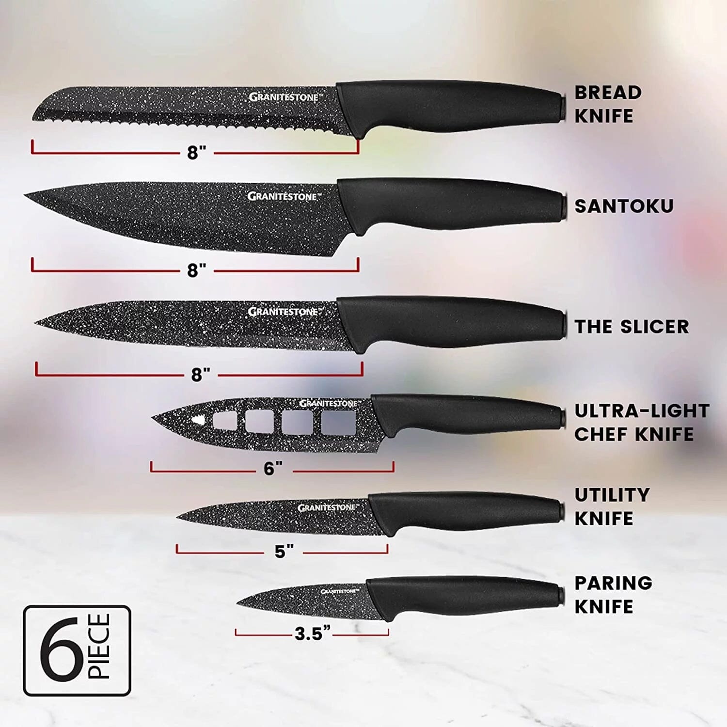 6-Piece: Granitestone Nutriblade Knives Set Cheap Sale Choice