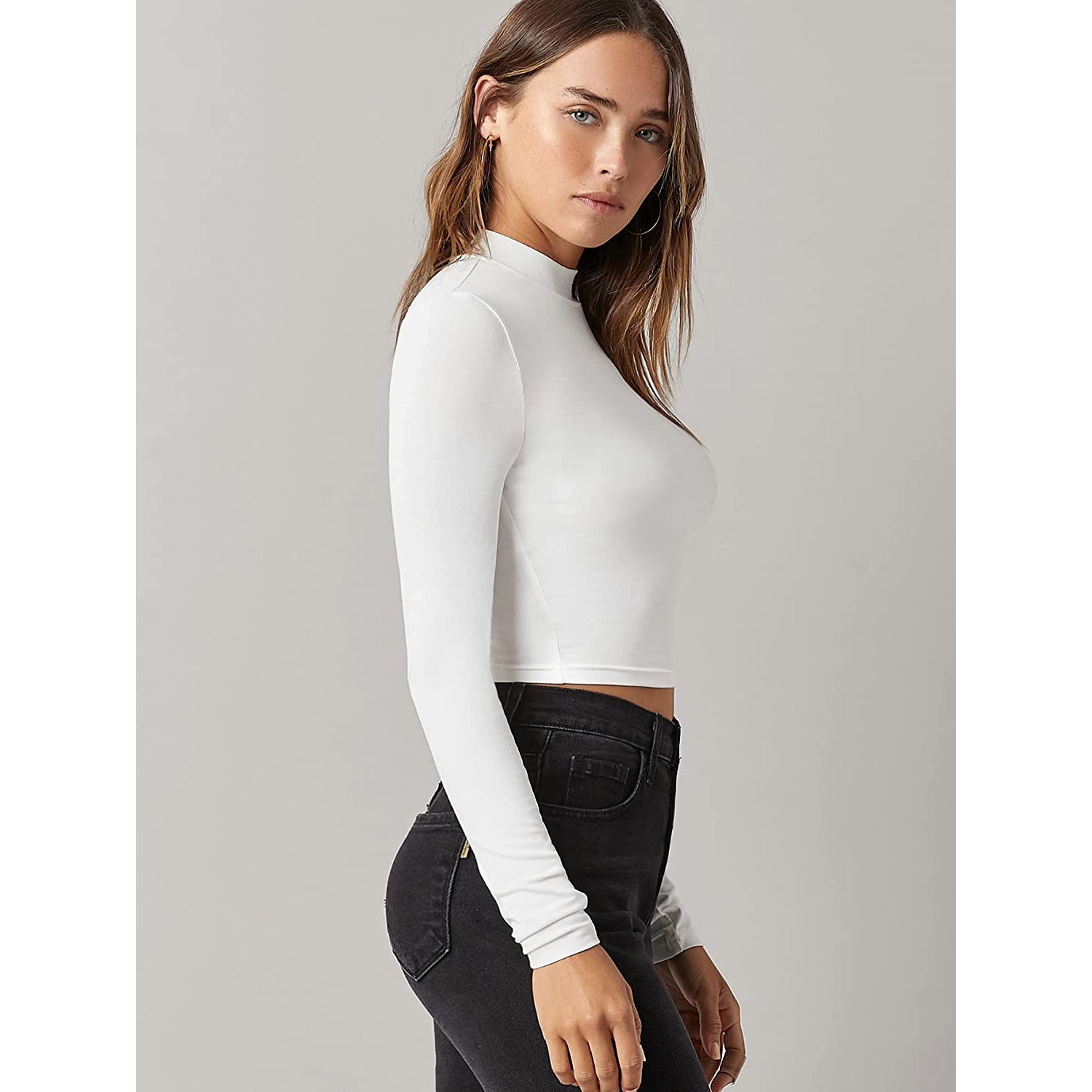 Women's Basic Mock Neck Long Sleeve Top Discount Inexpensive