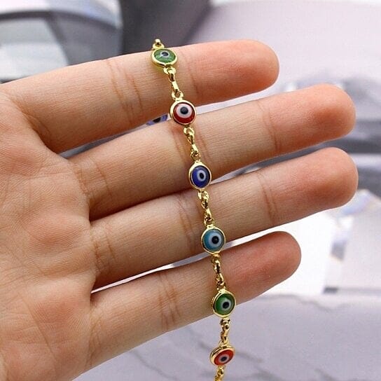 18k Gold Filled High Polish Finsh Evil Eye Bracelet Discount Classic