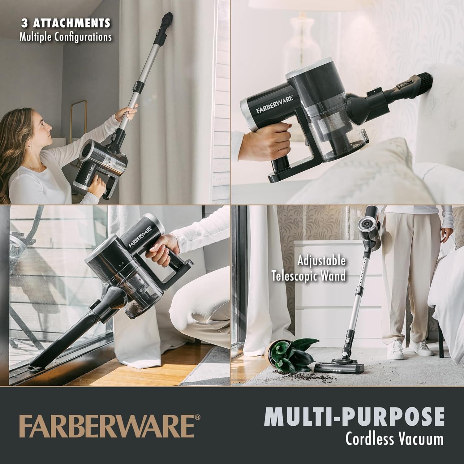 Farberware Cordless Pro Stick Vacuum Cleaner, Powerful Suction with 2 Speeds for Carpet and Hard Floors, Converts to Handheld Vacuum Clearance Latest