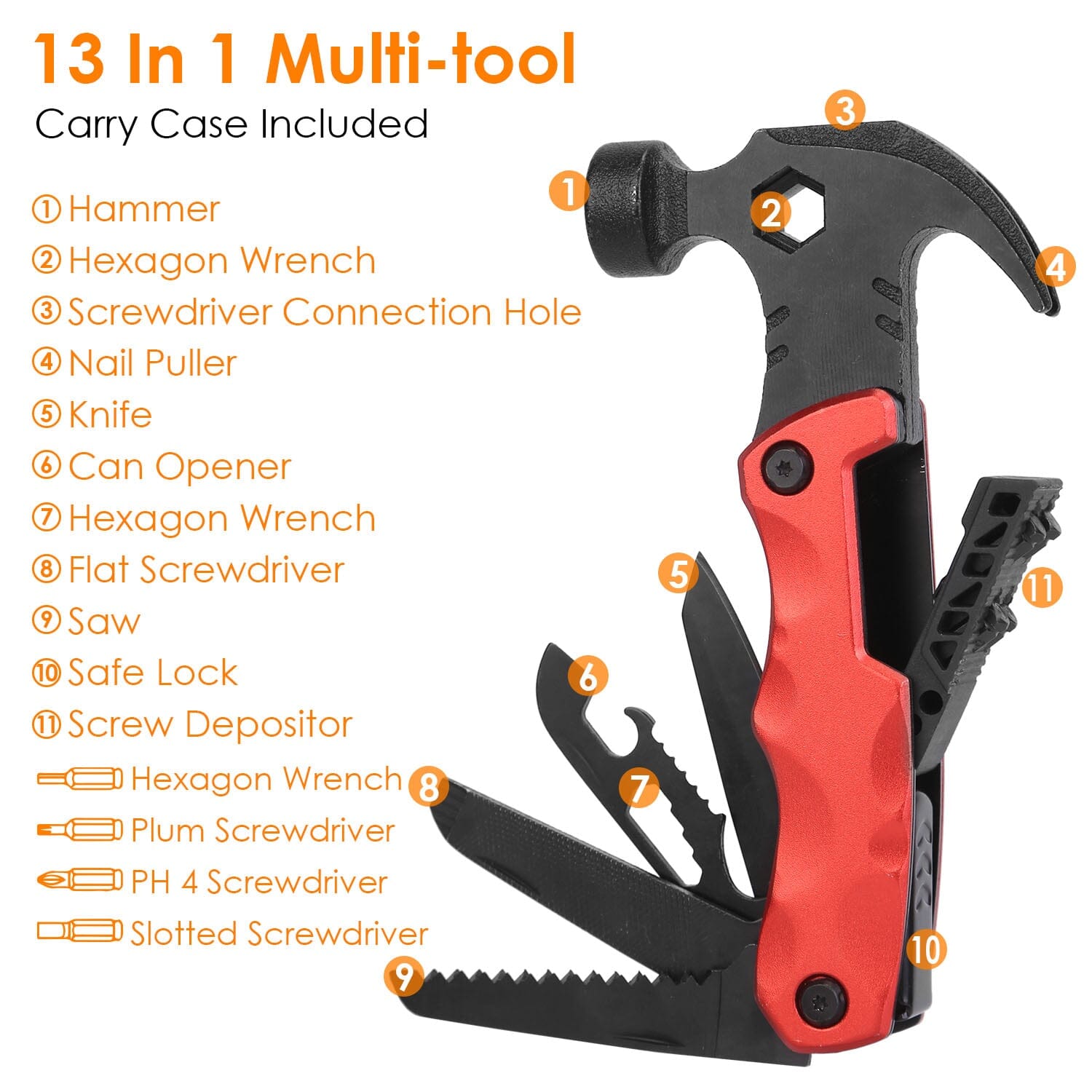 13-in-1 Multi-tool Hammer Camping Survival Tool Discount Best Sale