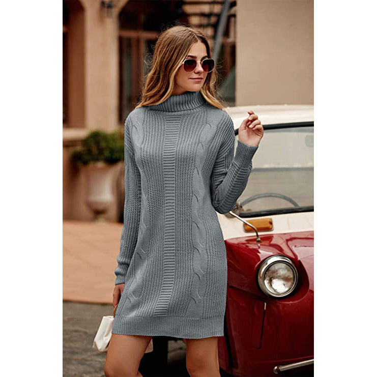 Turtleneck Pullover Sweaters Casual Long Sleeve Plain Winter Knit Sweater Dress Sale Wholesale Pice