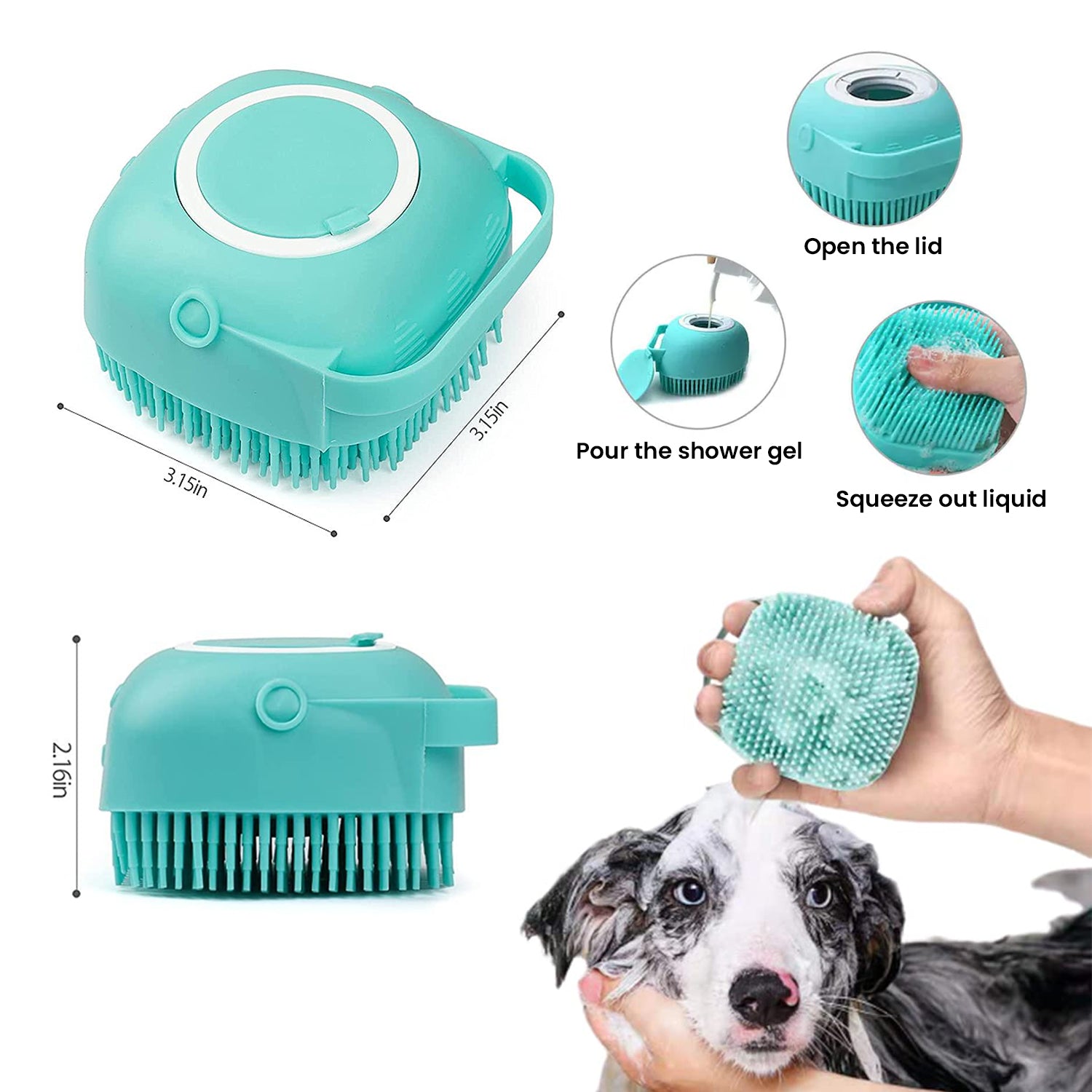 Soft Dog Cat Pet Bath Scrubber Massager Brush With Shampoo Dispenser Outlet For Nice