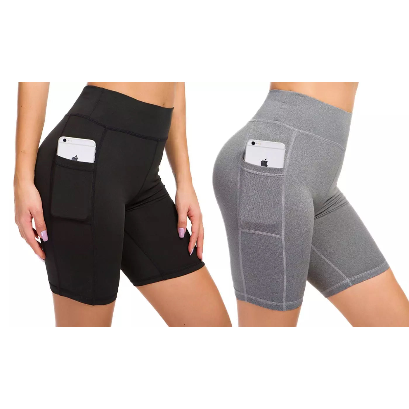 2-Pack: Women High Waist Workout Yoga Side Pocket Compression Cycling Shorts Cheap 100% Authentic