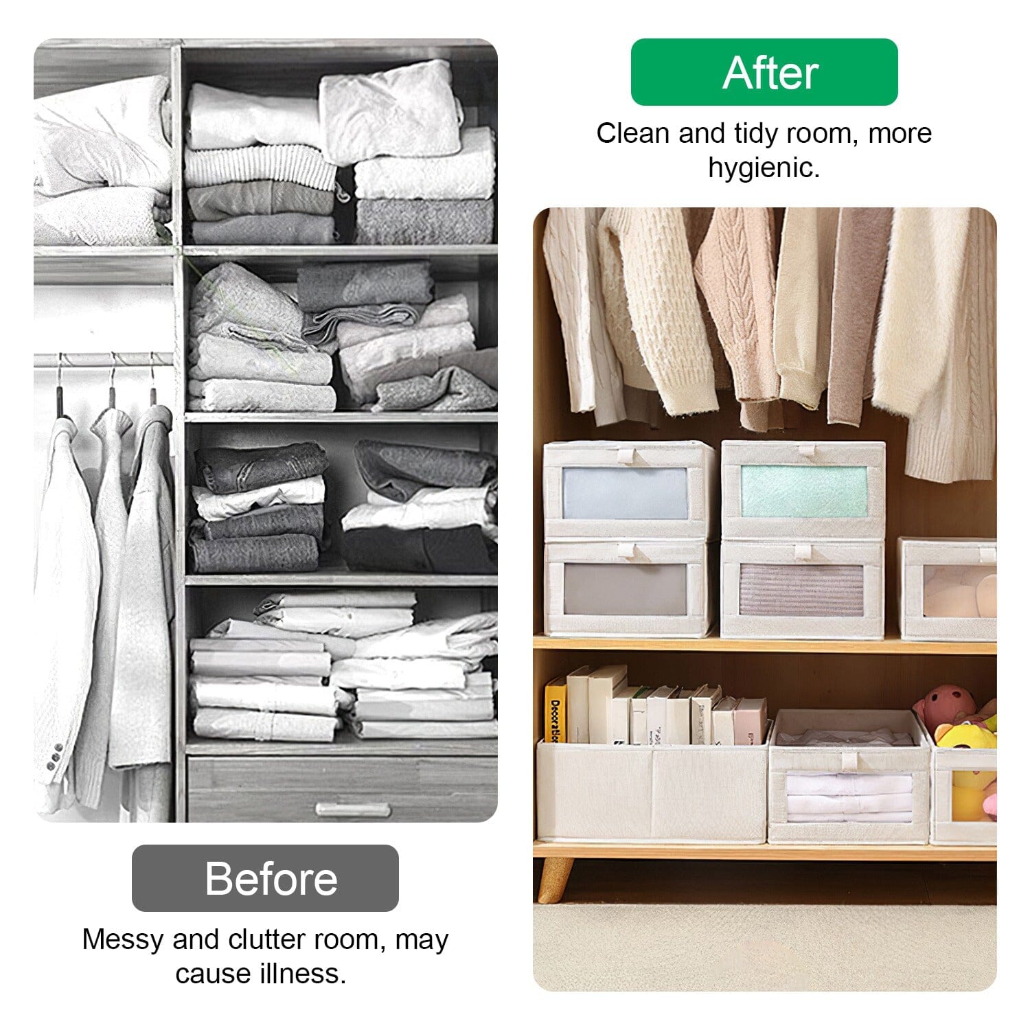 4-Pieces: Foldable Linen Clothing Storage Bin with Visible Clear Window High Quality For Sale