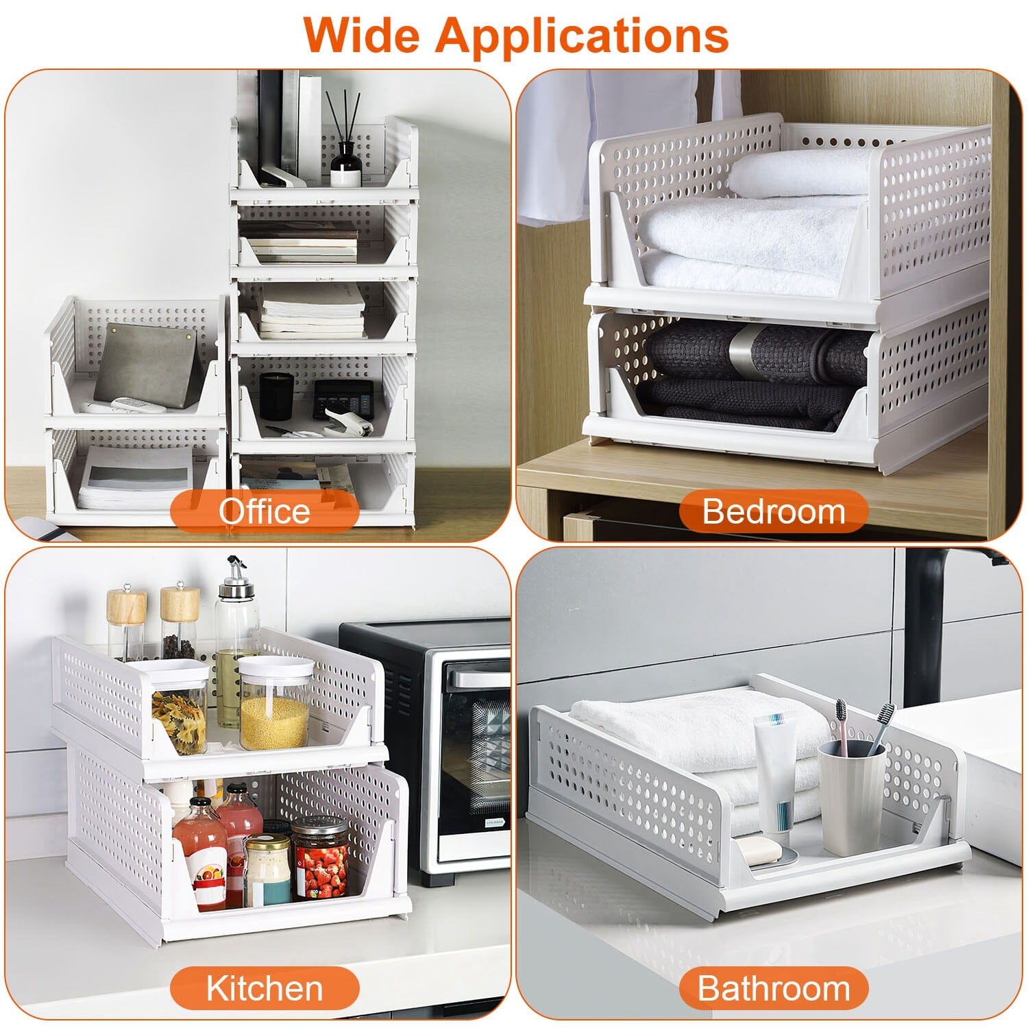 4-Packs: Plastic Storage Box Closet Organizer Foldable Storage with Slide Rail Push-Pull 2025 New